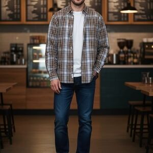 Tommy Hilfiger Brown Plaid Casual Button Down Shirt